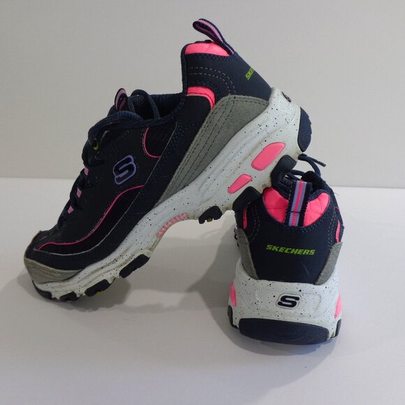 Skechers D'Lites Womens Leather Sneakers Navy Blue Pink Chunky Bold Views Size 8 - Picture 2 of 8